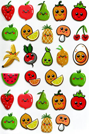 Sticker Kabartmalı A4 boyutunda Stiker Defter, planlayıcı etiket (Lim213) - Meyveler
