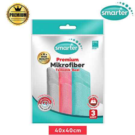 SMARTER PREMİUM 3'LÜ MİKROFİBER TEMİZLİK BEZİ (40x40)