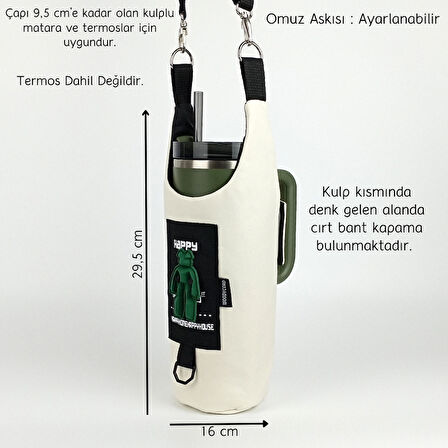 Woodycord El Yapımı Happy Bear Matara Termos Kılıfı Kulplu Model Quencher Pipetli 1,18