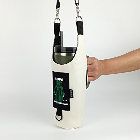 Woodycord El Yapımı Happy Bear Matara Termos Kılıfı Kulplu Model Quencher Pipetli 1,18