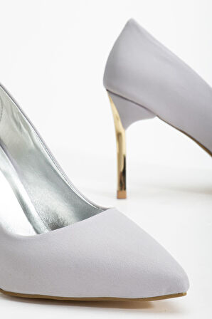 Kadın Gümüş Saten Sivri Burun İnce Topuklu Stiletto