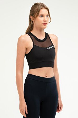 Speedlife Siyah Slim Fit Likralı Bisiklet Yaka Kadın Sporcu Sütyeni Bra SF0505 | M