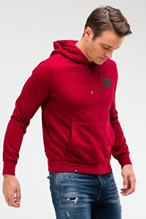 Speedlife Bordo Regular Pamuklu Kanguru Cep Kapüşonlu Erkek Sweatshirt XC2237 | XL