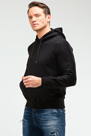 Speedlife Siyah Regular Pamuklu Kapüşonlu Erkek Sweatshirt XC2224 | S