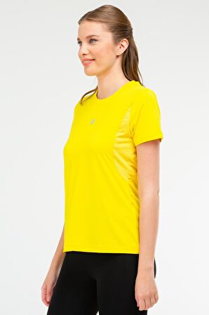 Speedlife Sarı Slim Fit Likralı Bisiklet Yaka Kısa Kol Kadın Tişört SF0577 | XL