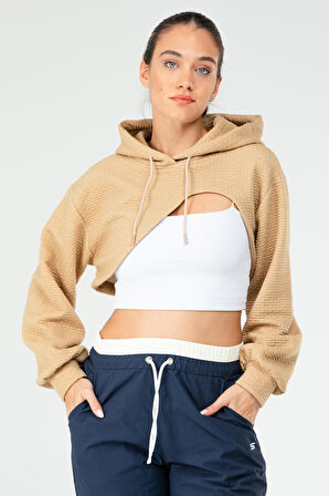 Speedlife Taş Regular Kareli Kapüşonlu Crop Kadın Sweatshirt SC1185 | M