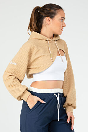 Speedlife Taş Regular Kareli Kapüşonlu Crop Kadın Sweatshirt SC1185 | M