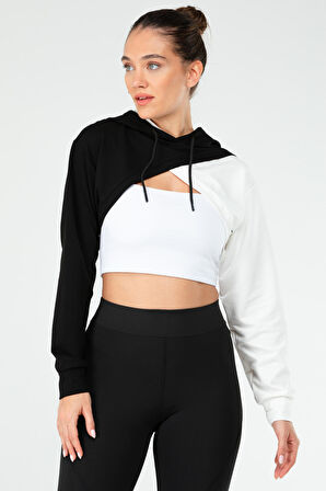 Speedlife Siyah Regular Pamuklu Kapüşonlu Crop Kadın Sweatshirt SC1180 | S