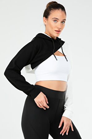 Speedlife Siyah Regular Pamuklu Kapüşonlu Crop Kadın Sweatshirt SC1180 | S