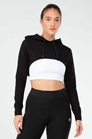 Speedlife Siyah Regular Dalgıç Kumaş Kapüşonlu Crop Kadın Sweatshirt SC1189 | S