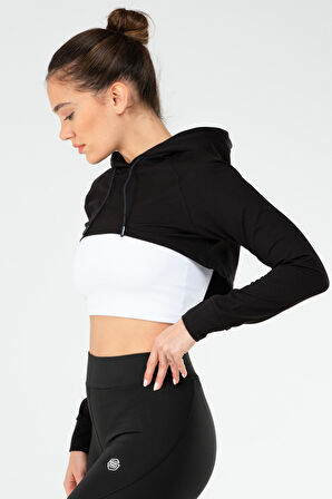 Speedlife Siyah Regular Dalgıç Kumaş Kapüşonlu Crop Kadın Sweatshirt SC1189 | S