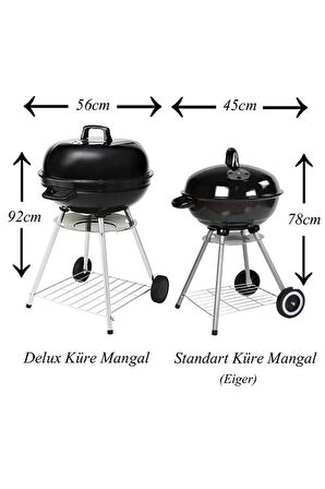  Büyük Boy Küre Mangal Kapaklı Tekerlekli Mangal Barbekü 56cm 