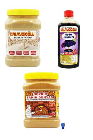 Beyaz Bozkır tahini 935 gr + Bozkır Tahin Dünyası (kepeksiz) tahin 935 gr + Üzüm Pekmezi 950 gr Ekonomik Paket