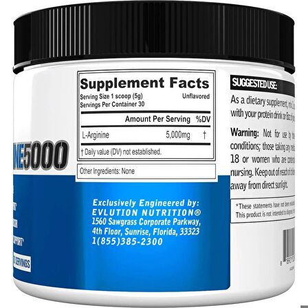 EVLution Nutrition L Arginine Arjinin 5000 150 g