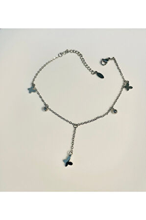 Paslanmaz Çelik Zirkon Taşlı Kelebek Kadın Halhal