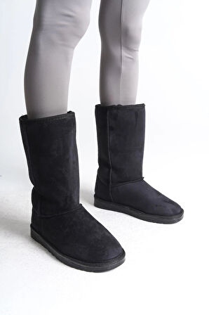 FREYA Bağcıksız Düz Taban İçi Kürklü Süet Kadın Bot  SST - Siyah