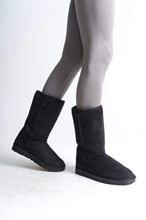 FREYA Bağcıksız Düz Taban İçi Kürklü Süet Kadın Bot  SST - Siyah