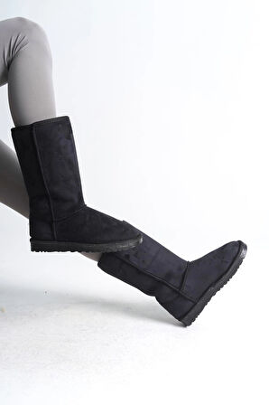 FREYA Bağcıksız Düz Taban İçi Kürklü Süet Kadın Bot  SST - Siyah