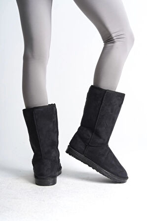 FREYA Bağcıksız Düz Taban İçi Kürklü Süet Kadın Bot  SST - Siyah