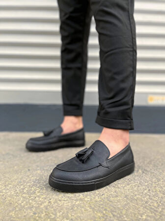 JY153 Bloom Bağcıksız Püsküllü Cilt Erkek Günlük Spor Klasik Ayakkabı CST - Siyah