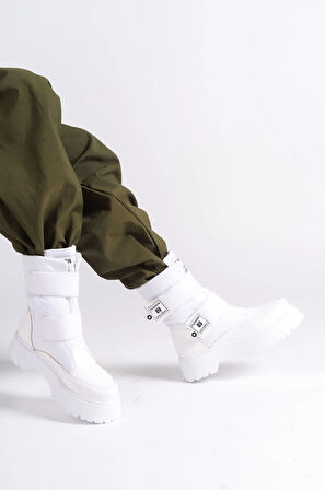 ELISA Cırt Cırtlı  Paraşüt Kumaş Rugan Kadın Bot RBT - Beyaz