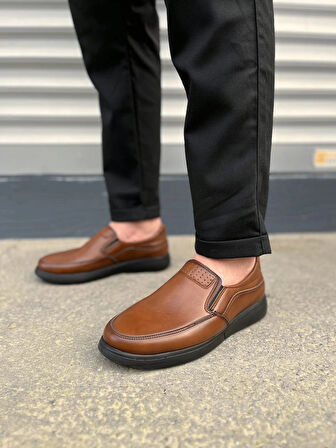 JY0410 Classique Bağcıksız Cilt Erkek Günlük Klasik Ayakkabı CST - Kahverengi