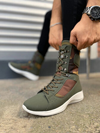 JY799 Verton Bağcıklı Ortopedik Taban Günlük Cilt Erkek Askeri Postal Bot CBT Haki