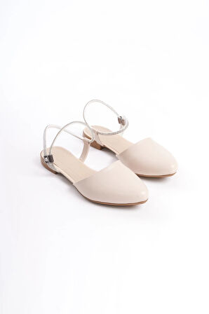 ARIANA Lastikli Ortopedik Rahat Taban Bilekten Taş Detaylı Kadın Babet Ayakkabı  CKT - Krem