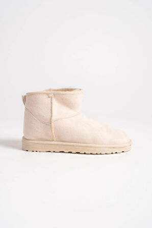 JOLIE Bağcıksız Düz Taban İçi Kürklü Kısa Süet Kadın Bot SKT - Krem