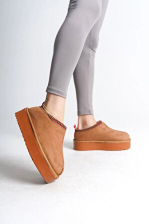 LEILA Bağcıksız Düz ve Kalın Taban İçi Kürklü Kısa Süet Kadın Bot STT - Taba