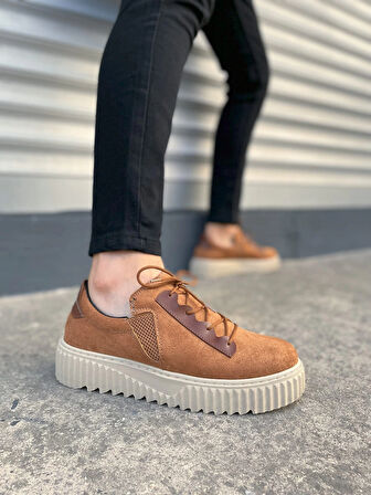 JY502 Bold Bağcıklı Süet Erkek Günlük Sneaker Ayakkabı SKT - Taba