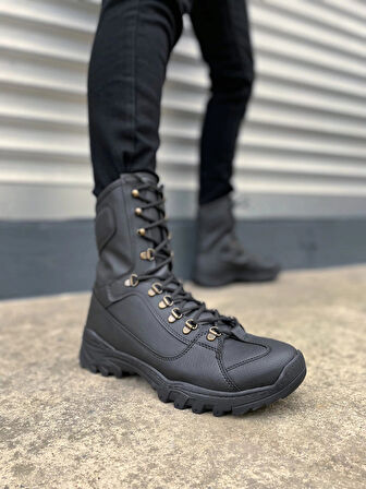 JY999 Strike Bağcıklı Ortopedik Taban Günlük Cilt Erkek Askeri Postal Bot CST Siyah