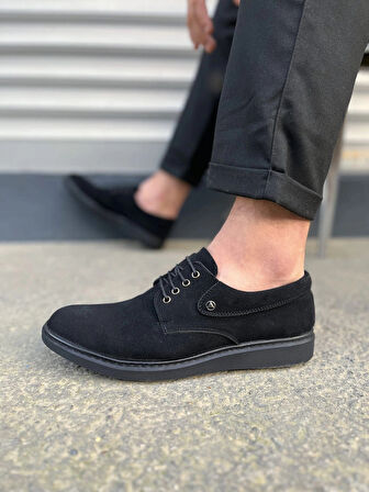 JY0610 Clasico Bağcıklı Süet Erkek Günlük Klasik Ayakkabı SST - Siyah