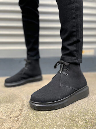 JY207 Oslo Bağcıklı Ortopedik Taban Süet Erkek Spor Bot SST - Siyah