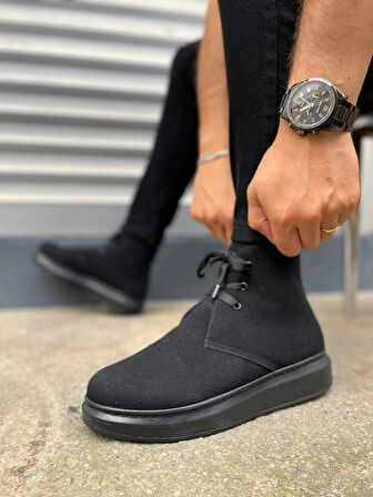 JY207 Oslo Bağcıklı Ortopedik Taban Süet Erkek Spor Bot SST - Siyah