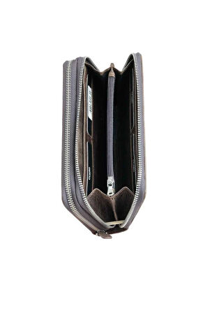 Guard Çift Fermuarlı Crazy Kahve Deri El Çantası