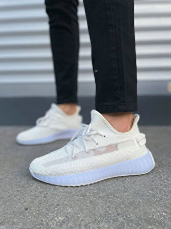 JY305 Pulse Bağcıklı Triko Kumaş Erkek Günlük Spor Ayakkabı TBT - Beyaz