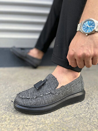 JY154 Blaze Bağcıksız Püsküllü Keten Erkek Günlük Spor Klasik Ayakkabı KST - Gri