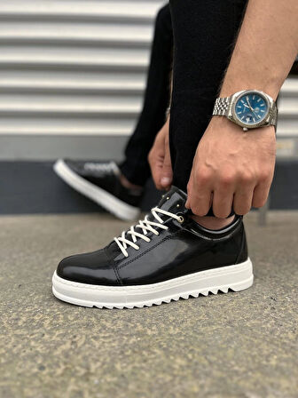 JY152 Cool Bağcıklı Rugan Erkek Günlük Spor Klasik Ayakkabı RBT - Siyah