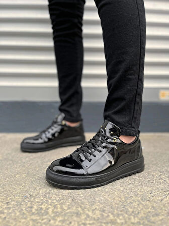 JY152 Cool Bağcıklı Rugan Erkek Günlük Spor Klasik Ayakkabı RST - Siyah