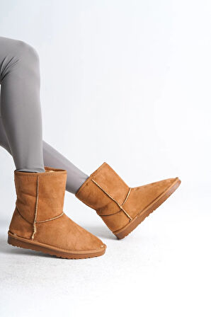 SELINA Bağcıksız Düz Taban İçi Kürklü Süet Kadın Bot  STT - Taba