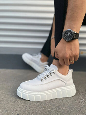 JY010 Cloud Bağcıklı Cilt Erkek Günlük Sneaker Ayakkabı CBT - Beyaz