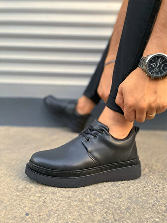 JY03 Luxor Bağcıklı Cilt Erkek Günlük Spor Klasik Ayakkabı CST - Siyah