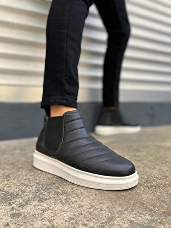 JY205 Boston Bağcıksız Ortopedik Taban Cilt Erkek Spor Bot CBT - Siyah