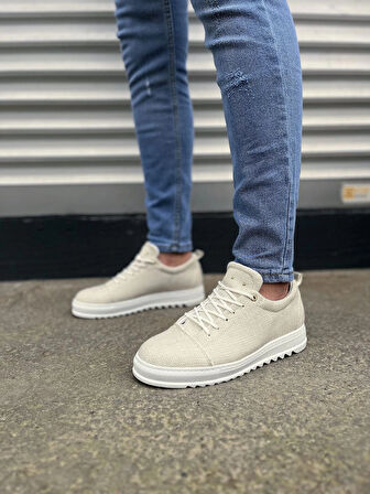 JY152 Cool Bağcıklı Keten Erkek Günlük Spor Klasik Ayakkabı KBT - Beyaz