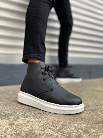 JY207 Oslo Bağcıklı Ortopedik Taban Cilt Erkek Spor Bot CBT - Siyah