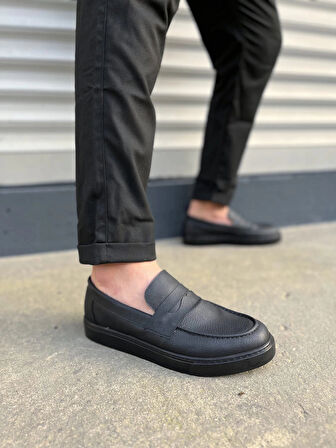 JY180 Estilo X Bağcıksız Cilt Erkek Günlük Spor Klasik Ayakkabı CST - Siyah