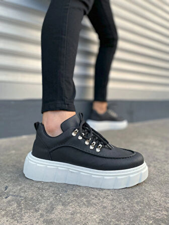 JY010 Cloud Bağcıklı Cilt Erkek Günlük Sneaker Ayakkabı CBT - Siyah
