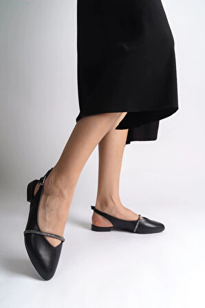 ALLISON Tokalı Ortopedik Rahat Taban Taş Detaylı Kadın Babet Ayakkabı  CST - Siyah