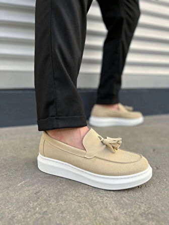 JY154 Blaze Bağcıksız Püsküllü Süet Erkek Günlük Spor Klasik Ayakkabı SBT - Krem